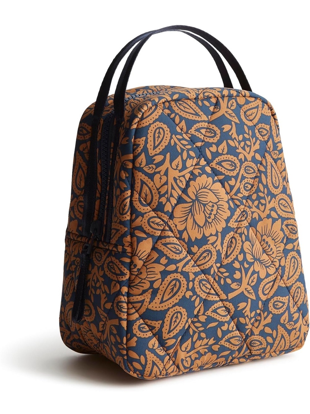 New Vera Bradley Quilted Floral Paisley Lunch Box, Bag - Navy & Tan